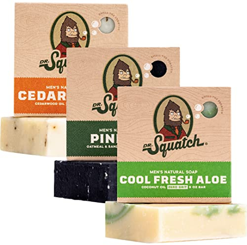 Dr. Squatch Natural Men’s Bar Soap - Cold Process Body Soap Bar with Natural Oils - Gifts for Men - Pine Tar, Cedar Citrus & Cool Fresh Aloe (5 oz, 3-Pack)