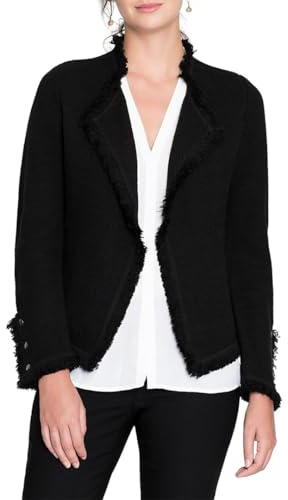 NIC+ZOE womens Fringe Mix Jacket Casual Blazer, Black Onyx, Large US