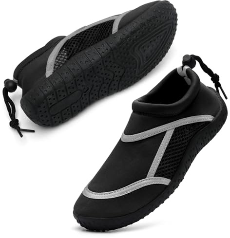 HKR Boys Water Shoes Kids Swim Beach Quick Dry Aqua Surf Wetsuit Barefoot Outdoor Skin Sports Shoes Black Grey 1 UK
