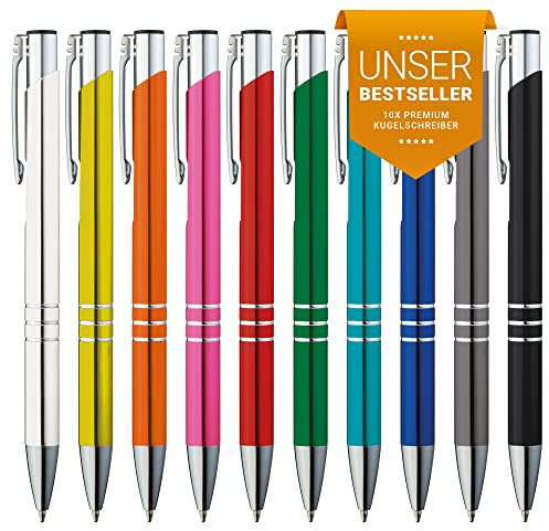 GIMEI® Metall Kugelschreiber Set 10 Stück | Premium Hochwertig, für Einfaches & Weiches Schreiben | Blauschreibend Bunt als Optischer Hingucker