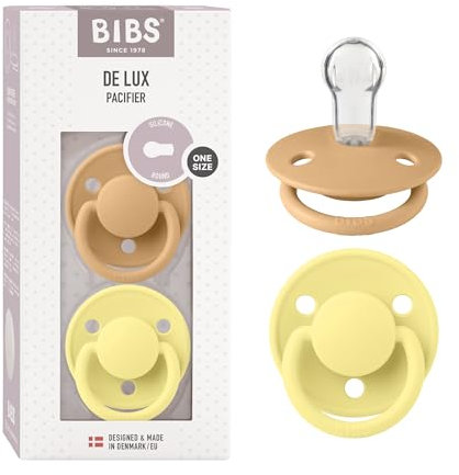 BIBS De Lux Schnuller 2er-Pack, BPA-frei, Kirschform Nippel. Silikon, Einheitsgröße (0-36 Monate), Desert Sand/Sunshine