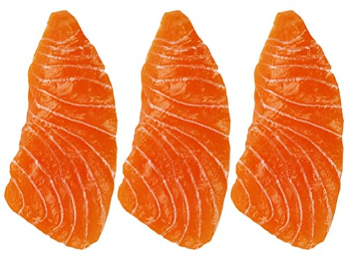 Zerodeko Dining Table Decor 3PCS Realistic Artificial Salmon, Fake Salmon Slices, Simulation Lifelike Fish Meat Food Model for Home Party Decor, Kitchen Food Sample Display Prop Kids