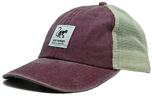 Cappellino da Camionista Regolabile in Tela - Taglia Unica - 100% Cotone - Cappelli da Uomo/Donna Surf Monkey® (Granato)