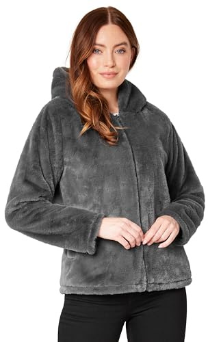 CityComfort Manteau en Peluche Zippé Femme avec Capuche en Fausse Fourrure (Charbon, S)
