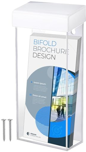 Remerry 1 Pcs Outdoor Brochure Holder 4 x 9 Inch Waterproof Wall Mount Literature Box with Lid Clear Acrylic for Pamphlet Map Menu Display (White)