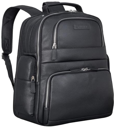 STILORD 'Josef' XXL Leder Rucksack mit Laptop-Fach 15.6 Zoll schwarz Business-Rucksack Herren und Damen Groß Lederrucksack für Arbeit, Büro, Office, Uni, Schule Freizeit Echtleder
