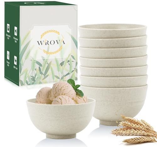 Wrova wheat straw dessert bowls 10oz set of 8 - Unbreakable snack Bowls for kids - Mini Bowls for Ice Cream,Snack and Fruits - Microwave & Dishwasher Safe Appetizer Bowl Sets - Beige