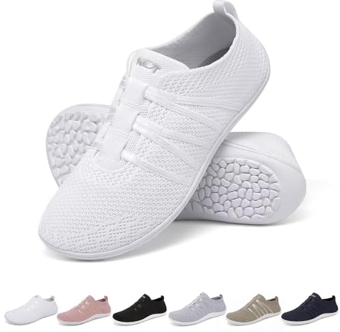 Merdoo Barefoot Shoes Femme Homme Semelle Zéro Drop Chaussures Pieds Nus Ete Respirantes Fitness Sneakers Confort Chaussures de Marche Basket Trail Chaussures Minimalistes Unisexe Blanc 39EU