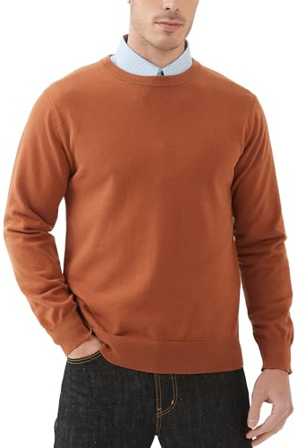 Kallspin Uomo 100% Cotone Girocollo Maglione Leggero a Maniche Lunghe Pullover dal Taglio Casual e Rilassato(Caramello, XXL
