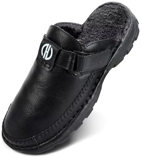 GURGER Pantofole Uomo Pelle Invernali Zoccoli e Sabot Calde Ciabatte da Casa Nero 44 45
