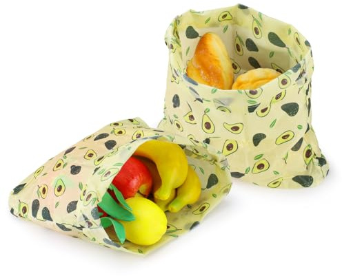 Diakey 2 Pack Beeswax Food Wraps Bag, 34x26cm, Reusable Homemade Bread Bags, Bees Wax Paper Food Storage Wrap for Sourdough, Sandwich, Cheese, Fruit, Snack, Avocado