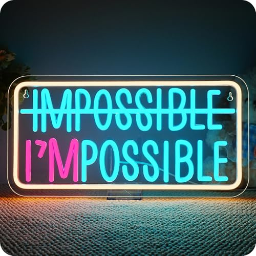 Horseneon Impossible e Not Impossible Neon Letrero de decoración de pared, letrero LED regulable, letras luminosas de neón con USB para Man Cave Dorm Office Home Gym Gamer Room Decoraciones