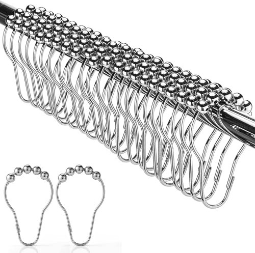 24 Pcs Shower Curtain Hooks, Stainless Steel Shower Curtain Rings Bath Curtains Rings for Bathroom Curtains Rods