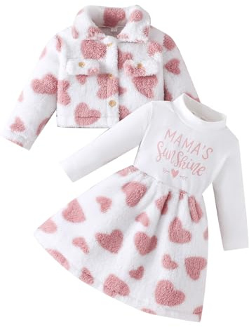 Eqenkely Filles Robe et Cardigan Ensembles 2 pièces à Manches Longues en Flanelle Princesse Robe Tutu et Manteau Automne Hiver pour 2-6 Ans Rose 3 Ans