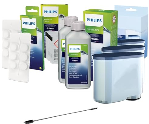 ZZ-Clan - Pflegeset Gross für Philips Saeco - 500 ml Entkalker CA6700, 12 Kaffeefettlöser CA6704, 6 Milch-Kreislauf-Reiniger CA67053, 3 x Ersatzwasserfilter für Aqua Clean CA6903 + Reinigungsbürste