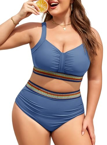 UMIPUBO Bikini Mujer Talla Grande Cintura Alta Push Up Cuello En V Sexy Bañadores Pliegues Control Abdominal Reductores Talle Alto Traje De Baño 2 Piezas Biquinis Conjunto