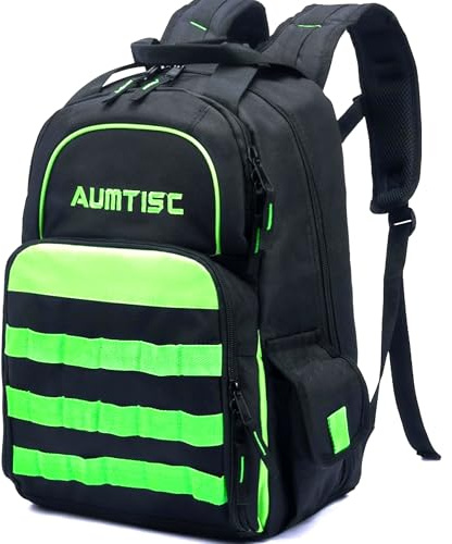AUMTISC Mochila para herramientas Mochila para trabajo pesado Mochila para herramientas con bolsillo multiusos Mochila para trabajo industrial y de construcción (GREEN-55L)