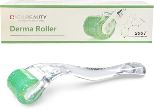 KOI BEAUTY profesional Derma Roller 0.75 - Microneedle Roller individual de titanio real 200, Microneedling Roller para cara, cuero cabelludo y cuerpo, Micro Needle Roller masculino y femenino