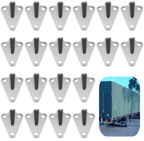 Vestamore Rust-Proof Net Hooks, Strong Affixing Hooks for Trailer Nets and Tarpaulins Attaching, 20 Pieces Three-Hole Tarpaulin Hooks, Galvanised Lashing Eyes, 50×40 Mm Guy Hook