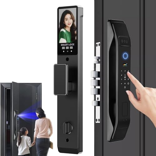 Cerradura Inteligente Con Video Y Cámara, Cerradura De Puerta Inteligente Con Reconocimiento Facials 3D, WiFi Integrado, Timbre Con Video, Control Por Aplicación, Compatible Con 8 Idiomas