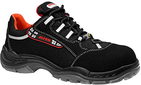 ELTEN Sicherheitsschuhe SENEX ESD S2, Herren, Textil, Kunststoffkappe (leichter als Stahlkappe), leicht, sportlich, Schwarz/Rot, Größe: 45