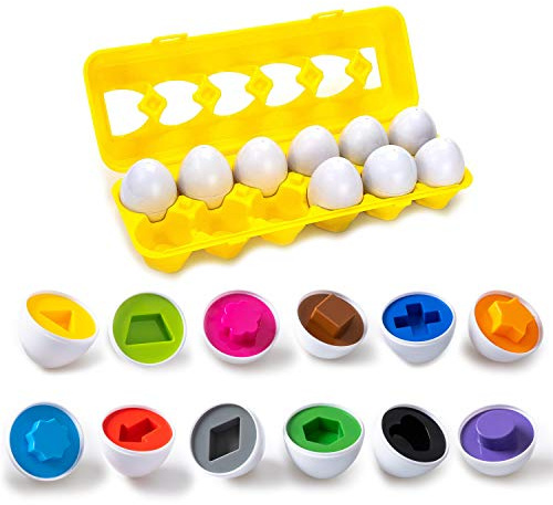Driddle Color & Shapes Matching Egg Toy - Shape Sorting & Color Recognition Learning Toy for Toddlers - Preschool Game - Montessori Education - Easter Eggs