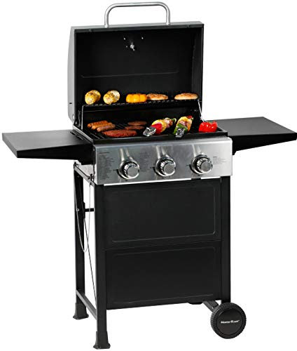 MASTER COOK - Barbacoa de 3 quemadores de gas propano, acero inoxidable de 30 000 BTU con dos estantes plegables, parrilla barbacoa para patio o jardín