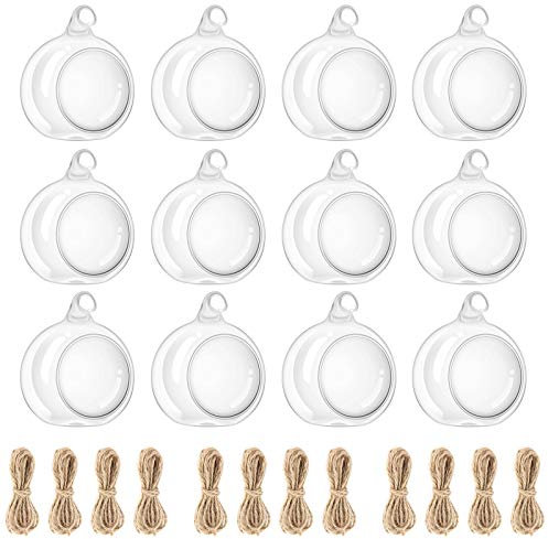 Hanging Tealight Holder, 12 Pcs 6cm Diameter Glass Globes Terrarium Candle Holders for Succulent Gardening or Wedding Decorations