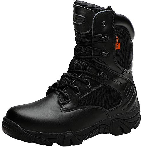 Bitiger Military Tactical Boots Full Grain Leather Police Duty Working Boots with Side Zipper Lightweight Combat Shoes Durable Hiking Military Desert Boots
