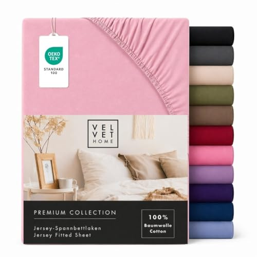 VelvetHome Lenzuolo con Angoli Una Piazza e Mezza 120x200 cm, 100% Cotone Pettinato, Jersey per Materassi fino a 25 cm, OEKO-TEX Elastico, Traspirante, Morbido, Rosa Chiaro