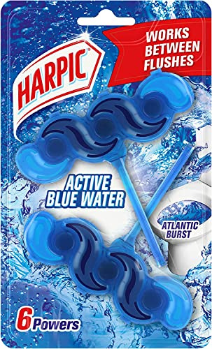Harpic Active Fresh Toilet Rim Block Twin Pack, Atlantic Fresh, Pack of 1, Anti-Limescale, Dirt Remover, Lasts up to 10 weeks and up to 500 flushes, Toilet Cleaner, Toilet Freshener