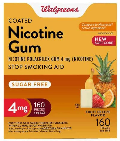 Walgreens Nicotine Coated Gum 4 mg, Stop Smoking Aid, Fruit Freeze Flavor 160 Count