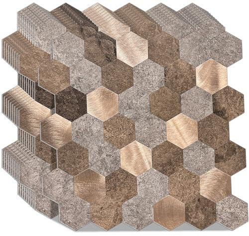 WoStick Advanced Self Adhesive Wall Tiles Metal 4mm Thick, Advanced Self Adhesive Wall Tiles with Brushed Metal, 10 Sheets/Pack