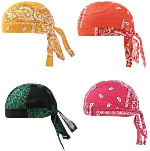 Asudaro Chapeau Pirate en Coton, 4 Pcs Casquette Cyclisme Sport Chapeau Pirate en Coton pour Hommes Et Femmes Style Hip-Hop Casquette Sport à Séchage Rapide Bandana Cyclisme