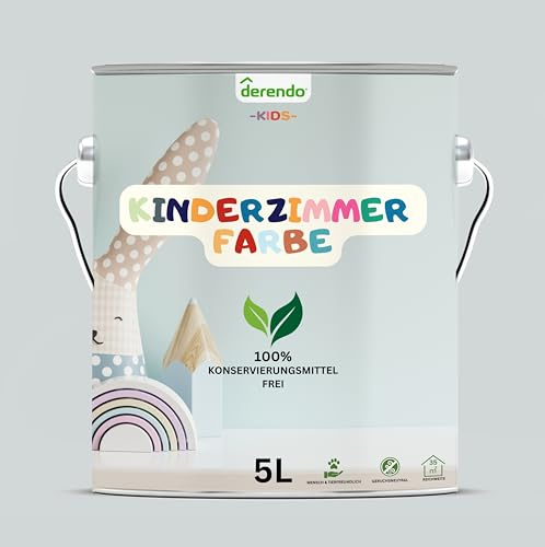 derendo Kinderzimmer Wandfarbe – Umweltfreundlich, Geruchsneutral, Hohe Deckkraft, Schadstofffrei – Farbenfrohe Auswahl pastellfarben Farbe (Grau - Elefantengrau, 5 Liter)