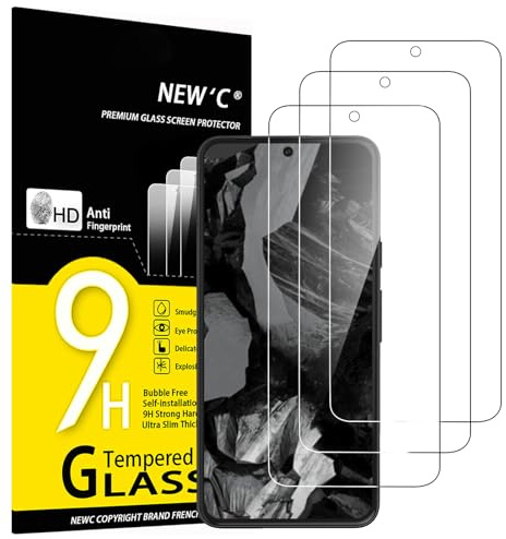 NEW'C Lot de 3, Verre Trempé pour Google Pixel 8A Protection efficace contre les Rayures - sans Bulles - Ultra Résistant (0,33mm HD Ultra Transparent) Dureté 9H Glass
