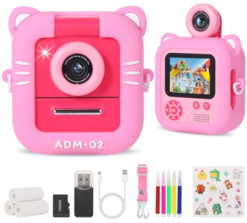 ZUEOKAI Instant Print Camera for Kids with 180° Flip Lens & 3 Print Paper, 32GB Card & Silicone Case - Perfect for Ages 3-10