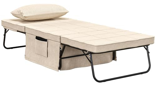 HOMCOM Poltrona letto trasformabile, chaise longue e poggiapiedi 4 in 1 con schienale reclinabile in 5 posizioni a 1 posto - cuscino e tasca portaoggetti inclusi - per soggiorno, camera da letto -
