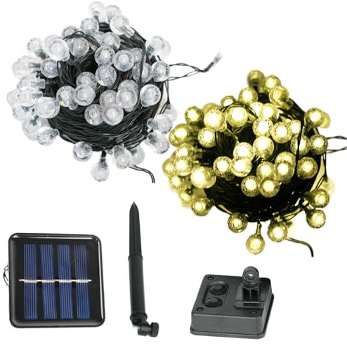 Hqynss Solar Fairy Lights Outdoor, 72ft/22m 100 LED Warm White, 8 Modes, IP65 Waterproof Solar Crystal Ball String Lights for Garden, Patio, Yard, Party, Wedding Decorations