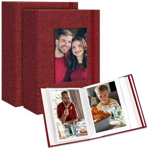 Remowith Photo Album 6 x 4,Slip-in Picture Albums,Linen Hardcover Picture Albums for Family Anniversary Baby Wedding 52 Pockets 2 Pack Red