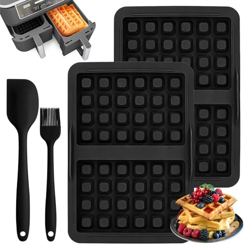 YAOYIN Moule Air Fryer, Accessoires Air Fryer pour Ninja AF451 AF400 AF500 Dual Zone 9,5-10,4L Air Fryer Accessoires Ninja, Moule Gaufre Air Fryer Accessoires avec Brosses et Grattoirs en Silicone