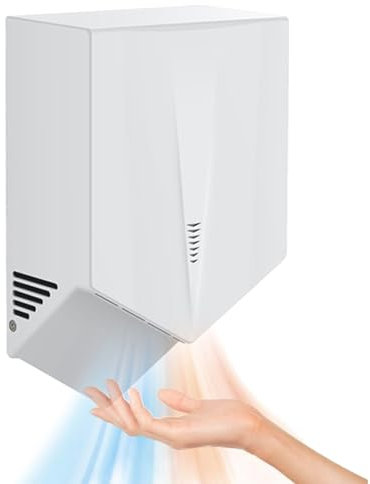 Automatisk höghastighetshandtork, 1500W elektrisk handtork beröringsfri, infraröd sensor, handtork för badrum, extra tyst lågt ljud,White