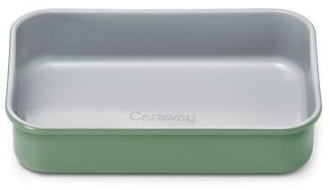 Caraway Molde rectangular pequeño antiadherente de 9 x 6.5 pulgadas, no tóxico, libre de PTFE y PFOA, núcleo de acero aluminizado, sartén profunda de cerámica para cazuelas, lasaña y más, salvia