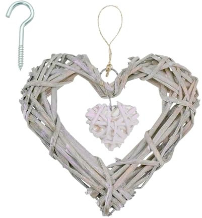 FENGCHUANG Rattan Hearts Wall Hanging Decoration 7.87in Heart Garland Diy Handmade Wicker Wreath Ornament for Wedding Party, Home Bedroom Festival Decor,Valentine's Day