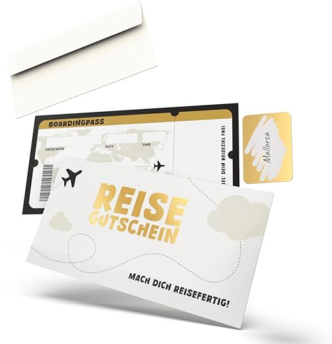 Falkenhorn – resekupong skrapkort – flygbiljett i boarding-passdesign – för att fylla med skrapklistermärken – present för semester, upplevelseresa och kort resa – inklusive kuvert – tillverkad i