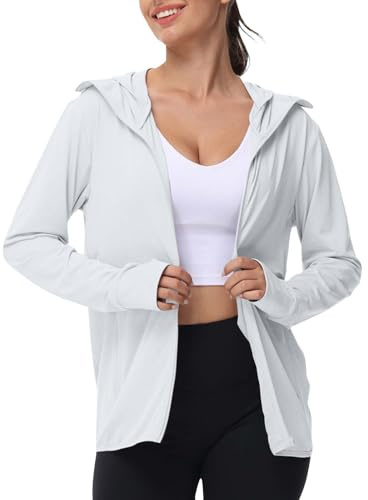 Felpa con cappuccio da donna con protezione solare UPF 50+, con copertura per il viso, a maniche lunghe, cerniera intera, leggera, traspirante, ad asciugatura rapida, per escursionismo, attività