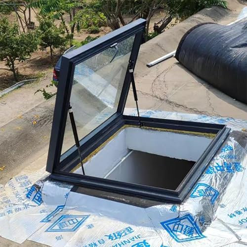 Ventana de Techo, Trampilla de Techo con manija de aleación y tira de sellado insonorizada, claraboya de aluminio transparente para cobertizo, sótano, garaje, solárium, personalizable(50x50cm/19.7x19.