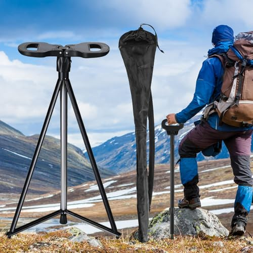Polegas Canne de marche avec siège, canne portable 2 en 1, canne en aluminium avec sac de rangement, support triangulaire et instructions (français non garanti), pour les voyages en plein air