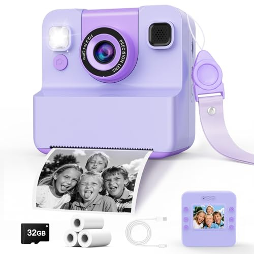 Kids Camera Instant Print, Toys Gifts for Boys & Girls Age 3-12 | 2.4 Screen, 1080p Kids Digital Camera, Video, 32GB Card, Music, Selfie & 5 Games, 3 Rolls Paper, Christmas/Birthday Gift