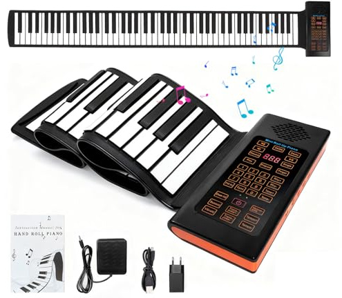 Teclado Piano Enrollable 88 Teclas, Piano Digital Portátil Recargable con 128 Ritmos Tonos, Función MIDI, Teclado Piano Plegable para Niños Adultos Principiantes